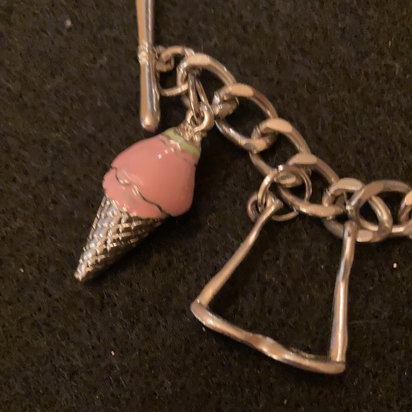 Charm Bracelet Silver Tone Pink, Turquoise Black Yellow Costume Jewelry 7 Charms - Picture 5 of 8